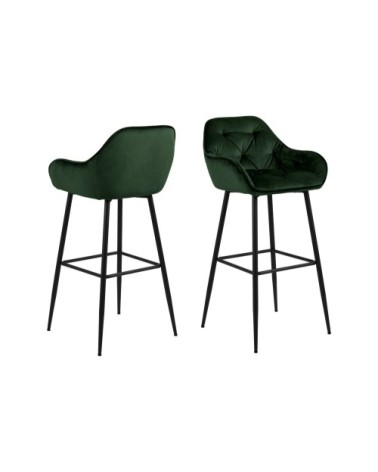 Tabouret haut avec accoudoirs en velours et métal (lot de 2)