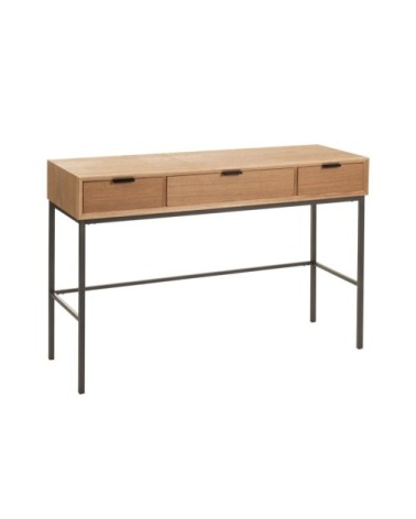 Console en bois naturel et métal noir avec 3 tiroirs