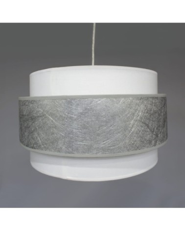 Suspension argenté II avec triple abat-jour en lin diamètre 40cm
