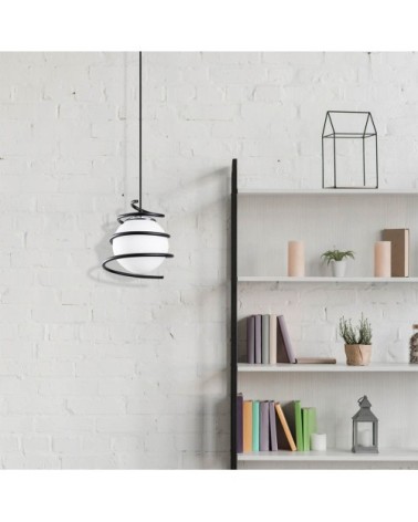 Suspension sphère en verre blanc entouré d'une spirale noire