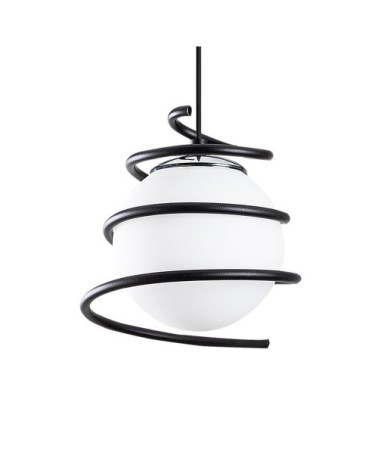 Suspension sphère en verre blanc entouré d'une spirale noire
