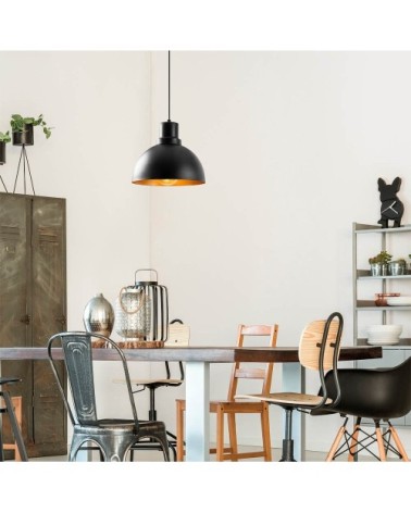 Suspension vintage noire avec abat-jour en forme de dôme