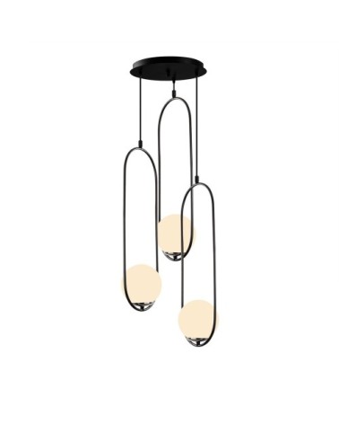 Suspension avec 3 structures ovales et sphères en verre