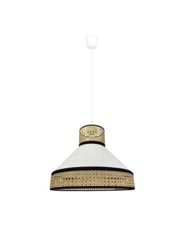 Suspension naturel avec abat-jour en lin et grille en raphia