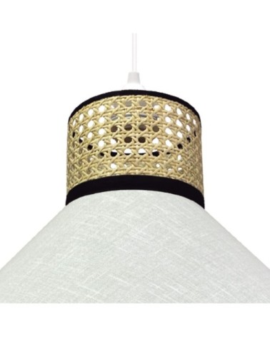 Suspension naturel avec abat-jour en lin et grille en raphia