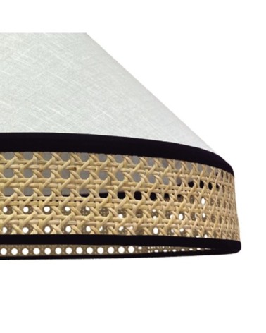 Suspension naturel avec abat-jour en lin et grille en raphia