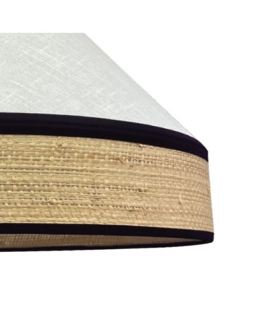 Suspension naturel avec abat-jour en lin et grille en raphia