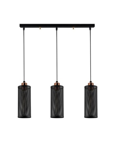 Suspension moderne 3 abat-jours cylindriques noirs hauteur réglable