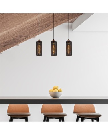 Suspension moderne 3 abat-jours cylindriques noirs hauteur réglable