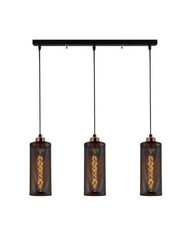 Suspension moderne 3 abat-jours cylindriques noirs hauteur réglable