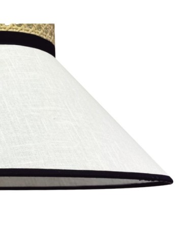 Suspension avec abat-jour en lin blanc et raphia au style naturel