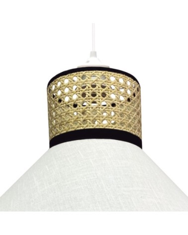 Suspension avec abat-jour en lin blanc et raphia au style naturel