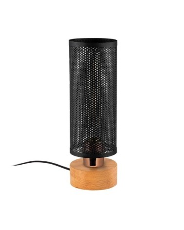 Lampe de table moderne avec base en bois et écran en maille métallique