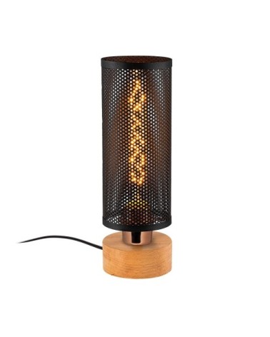 Lampe de table moderne avec base en bois et écran en maille métallique