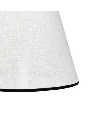 Suspension avec abat-jour conique en lin blanc et raphia