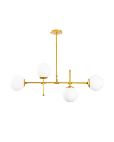 Suspension doré à 4 lumières horizontales et sphères en verre