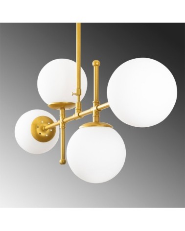 Suspension doré à 4 lumières horizontales et sphères en verre