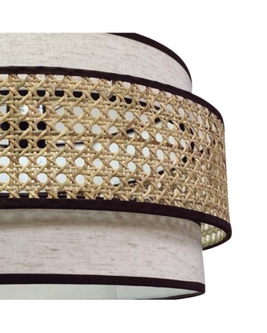 Suspension avec abat-jour en lin et raphia fait à la main