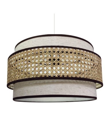 Suspension avec abat-jour en lin et raphia fait à la main