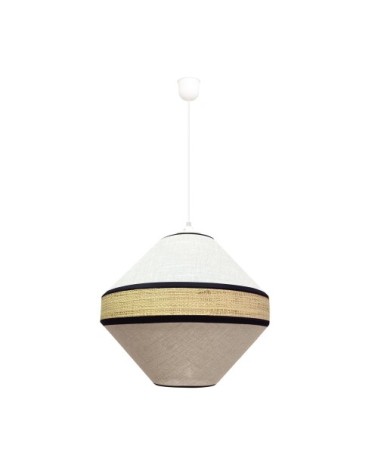 Suspension marron et blanc en lin et rotin fait main