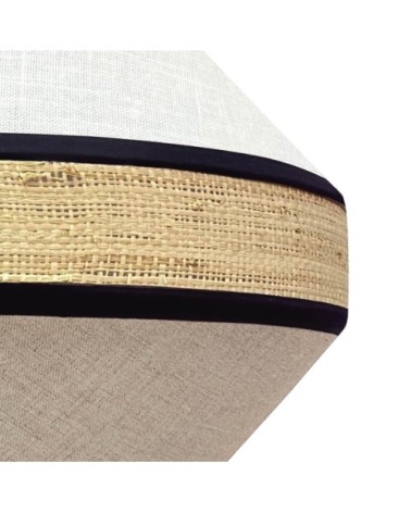 Suspension marron et blanc en lin et rotin fait main