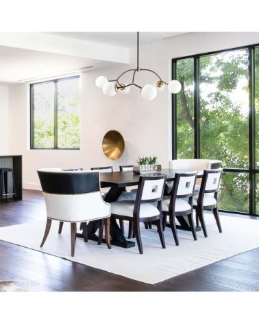 Suspension noir 6 lumières avec abat-jour en verre opale blanc