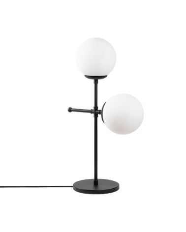 Lampe de table noire 2 lumières avec sphères en verre blanc
