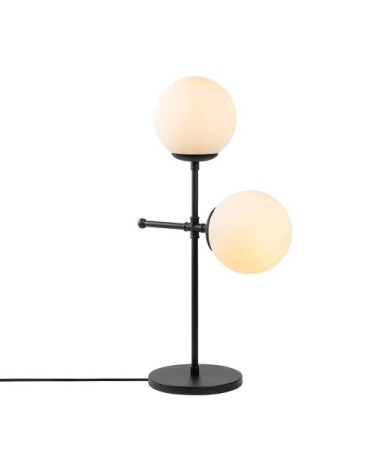 Lampe de table noire 2 lumières avec sphères en verre blanc