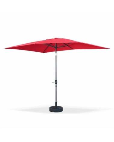 Parasol droit rectangulaire rouge aluminium avec mât central 2m sur 3m