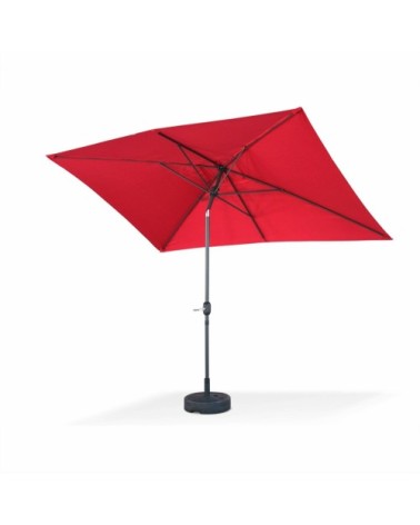 Parasol droit rectangulaire rouge aluminium avec mât central 2m sur 3m