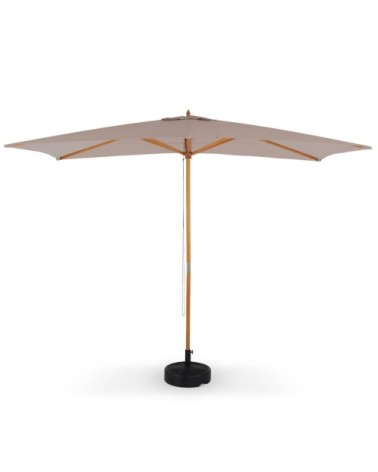 Parasol droit rectangulaire beige avec mât central en bois 2m sur 3m