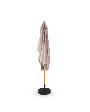 Parasol droit rectangulaire beige avec mât central en bois 2m sur 3m