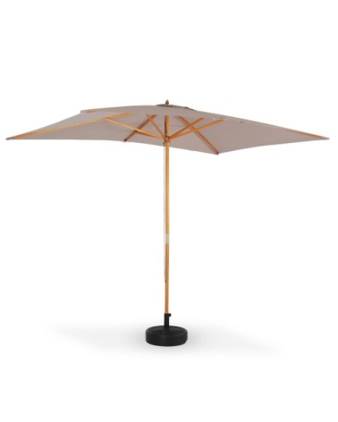 Parasol droit rectangulaire beige avec mât central en bois 2m sur 3m