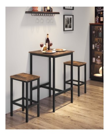 Table haute table de bar carrée cadre en Acier 60 x 60 x 92 cm