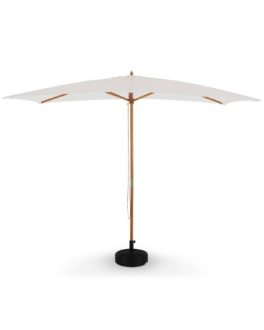 Parasol droit rectangulaire écru avec mât central en bois 2m sur 3m