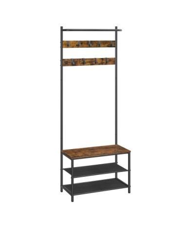 Porte-manteaux effet bois acier marron rustique et noir
