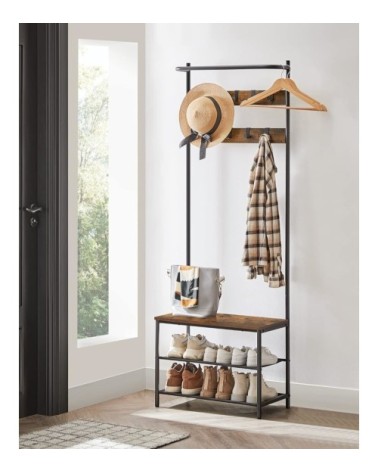 Porte-manteaux effet bois acier marron rustique et noir