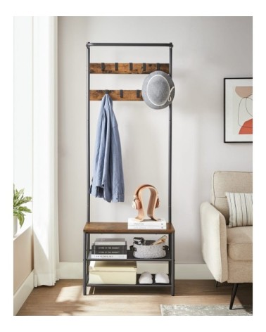 Porte-manteaux effet bois acier marron rustique et noir