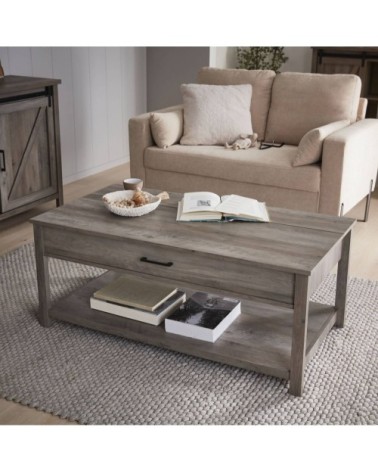 Table basse relevable en décor bois gris