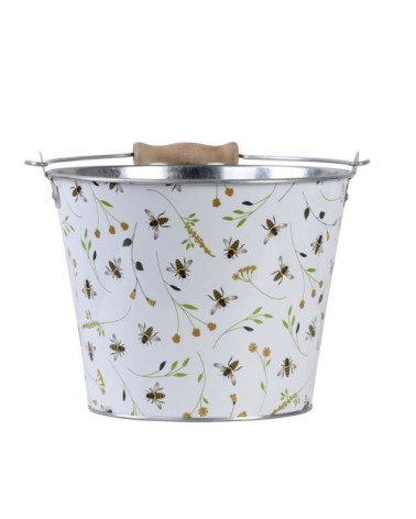 Cache pot seau en zinc 27 cm imprimés abeilles