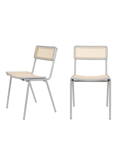 Lot de 2 chaises en cannage gris clair