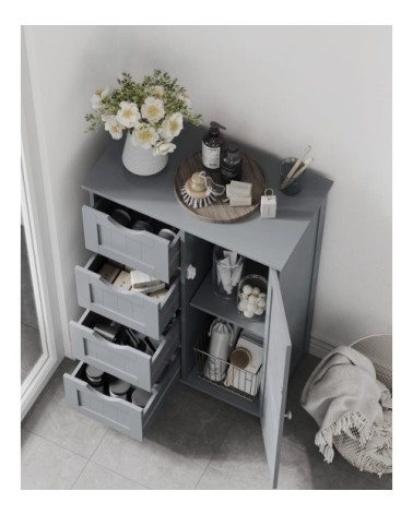 Meuble salle de bain avec 4 tiroirs effet bois gris mystique