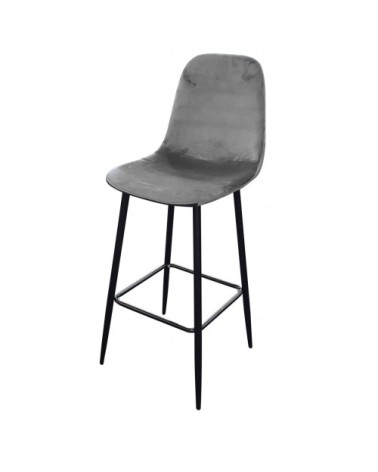 Tabouret de bar métal noir et assise velours gris 42x47x108cm