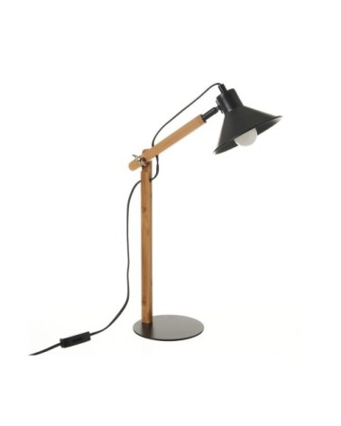 Lampe de bureau métal noir et bambou H53cm