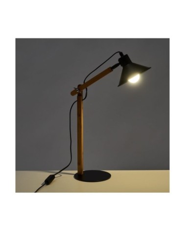 Lampe de bureau métal noir et bambou H53cm