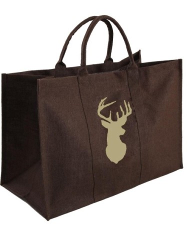 Sac à bûches en jute marron - cerf beige