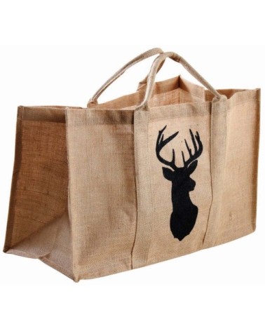 Sac à bûches en jute naturel - cerf noir