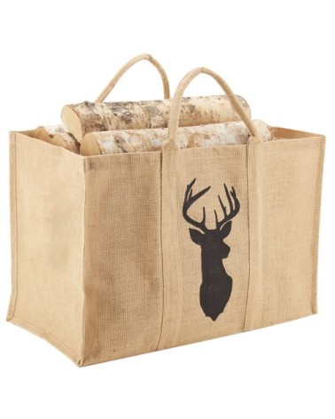 Sac à bûches en jute naturel - cerf noir