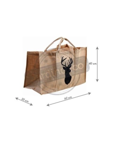 Sac à bûches en jute naturel - cerf noir