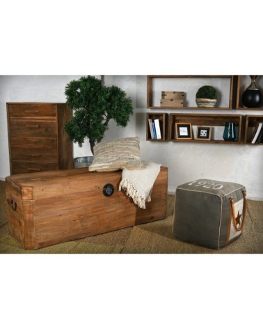 Coffre en pin et métal rectangle